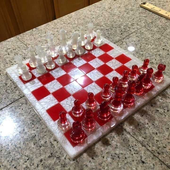 Handmade Resin Chess Set - Cherry Red