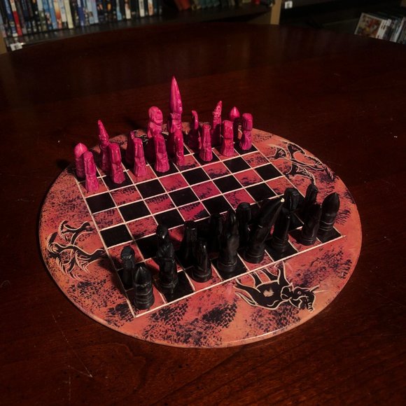 African Vintage Chess Set - Pink Chess Board