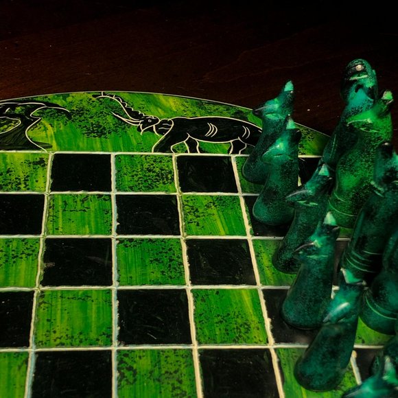 African Vintage Chess Set - Wild Green Chess Board