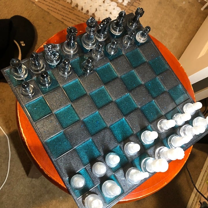 Handmade Resin Chess Set - Blue Space