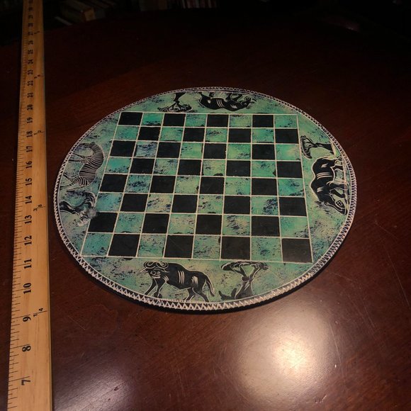 African Vintage Chess Set - Aquatic Green Chess Board