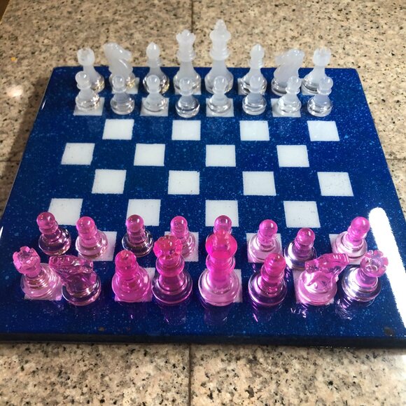 Resin Chess Set - Speckled Blue