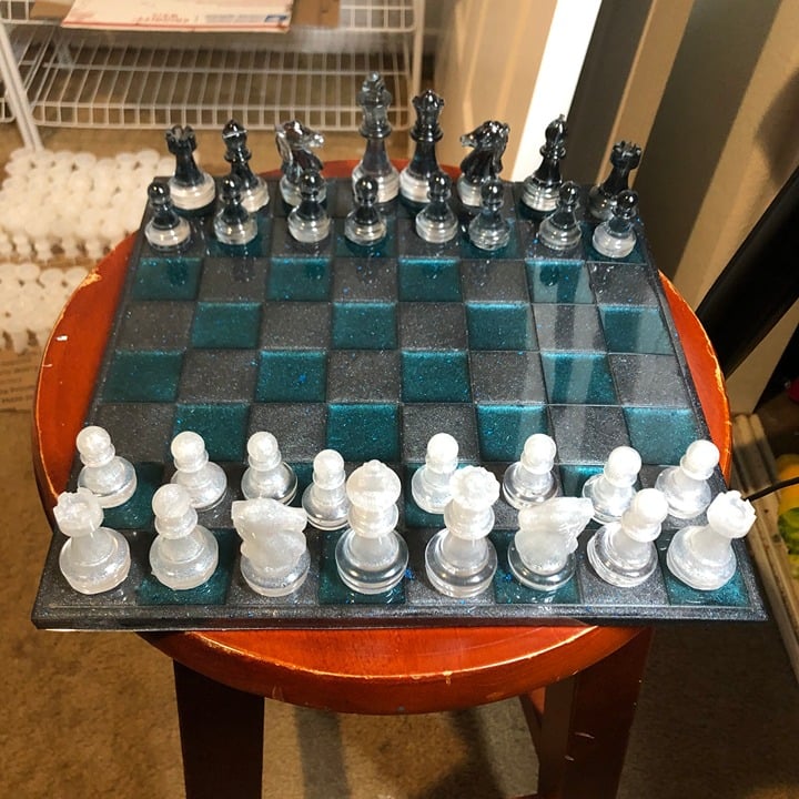 Handmade Resin Chess Set - Blue Space