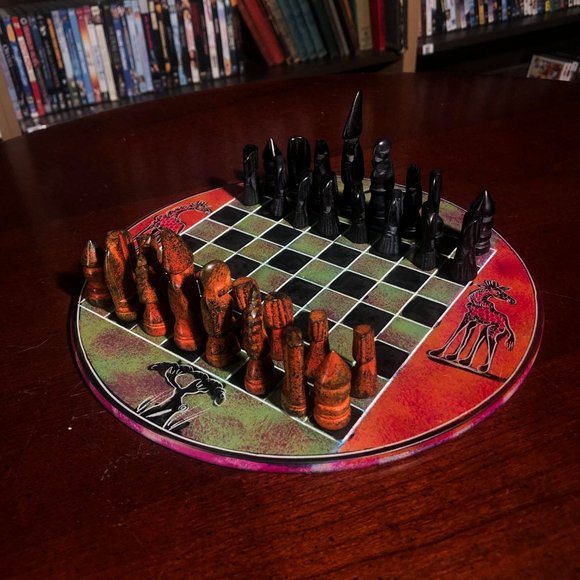 African Vintage Chess Set - Green/Orange Chess Board