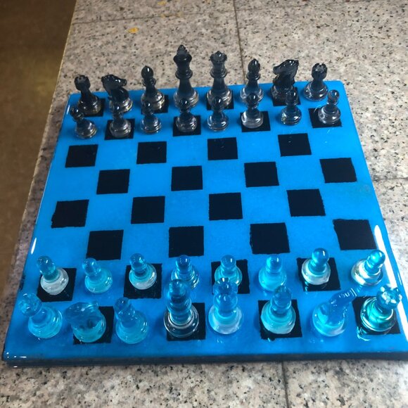 Resin Chess Set - Blue and Black