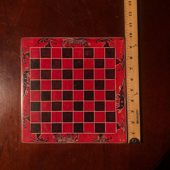 African Vintage Chess Set - Red Square Chess Board