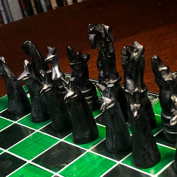 African Vintage Chess Set - Green Chess Board