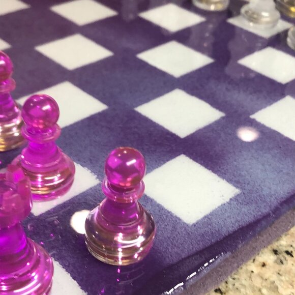 Resin Chess Set - Purple and White