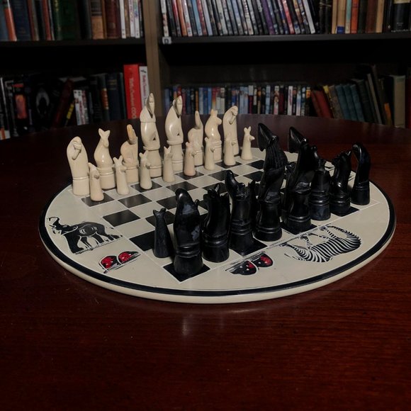 African Vintage Chess Set - Clean White Chess Board