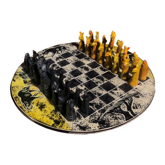 African Vintage Chess Set - Yellow Checkered Chess Board