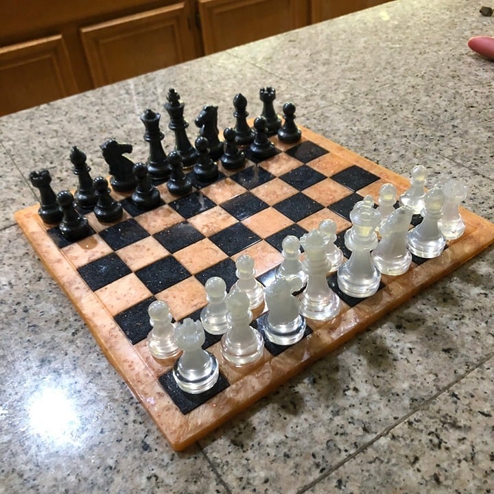 Handmade Resin Chess Set - Orange/Black