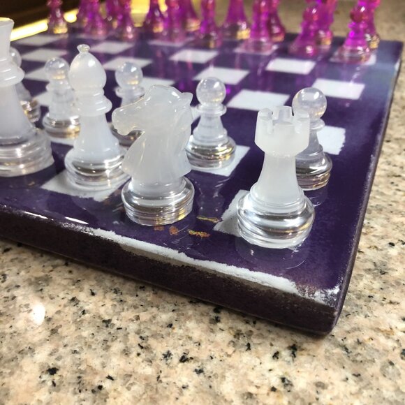 Resin Chess Set - Purple and White