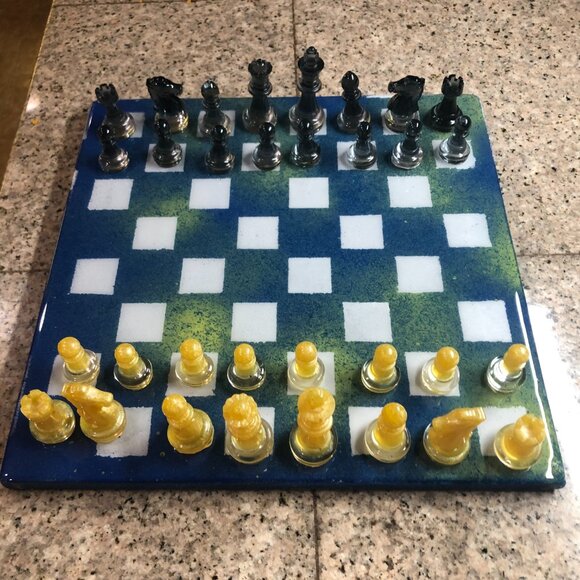 Resin Chess Set - Blue and Yellow