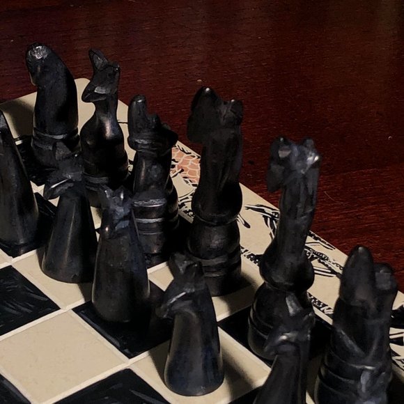 African Vintage Chess Set - White/Black Chess Board