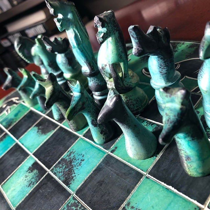 African Vintage Chess Set - Royal Green Large Chess Board