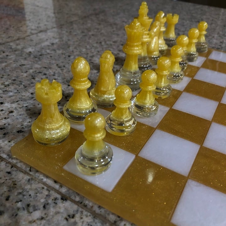 Handmade Resin Chess Set - Gold and Yellow