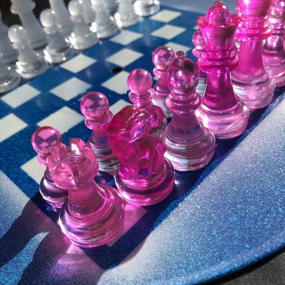 Vinyl Chess Set - Blue and Pink