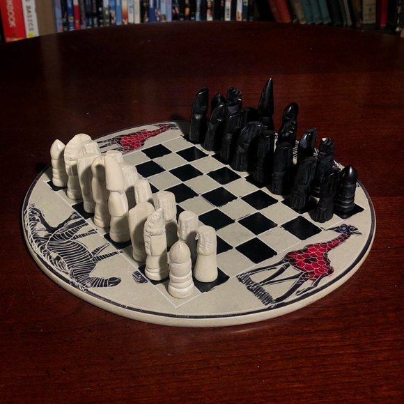 African Vintage Chess Set - White Chess Board