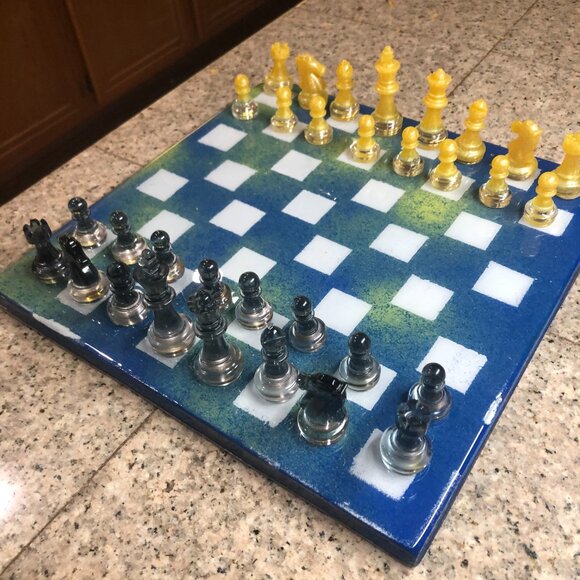 Resin Chess Set - Blue and Yellow