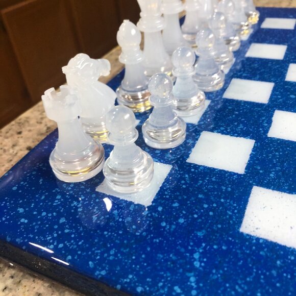 Resin Chess Set - Speckled Blue