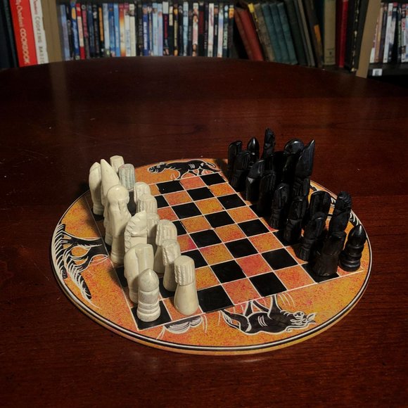 African Vintage Chess Set - Orange Chess Board