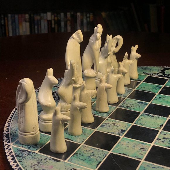 African Vintage Chess Set - Aquatic Green Chess Board