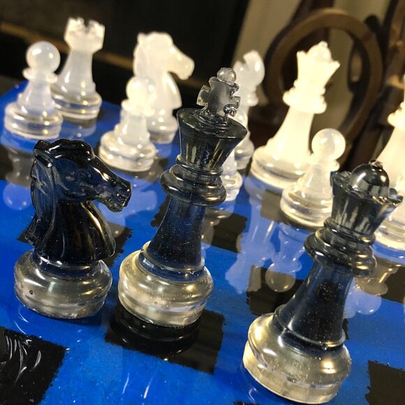 Resin Chess Set - Blue and Black