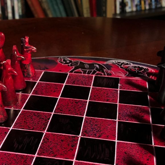 African Vintage Chess Set - Royal Red Chess Board