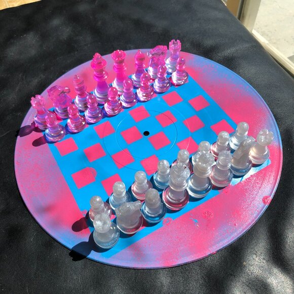 Vinyl Chess Set - Pink and Blue