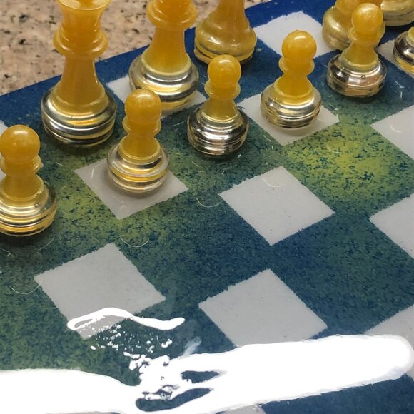 Resin Chess Set - Blue and Yellow