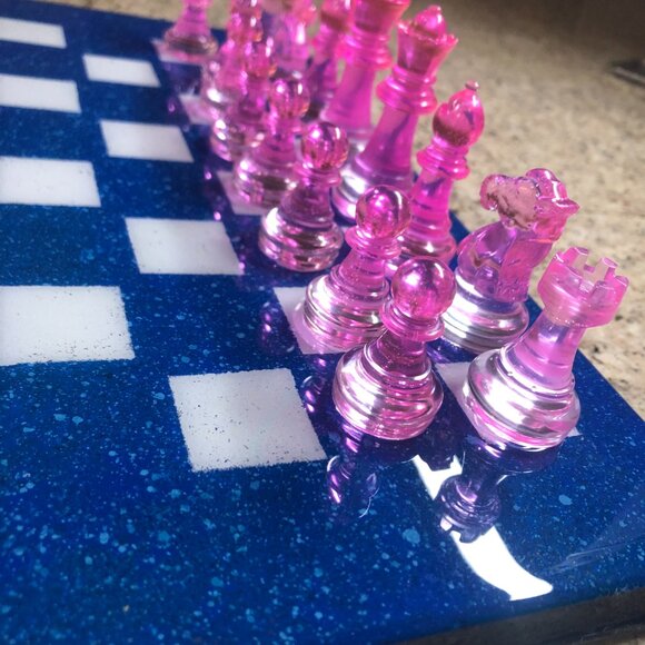 Resin Chess Set - Speckled Blue