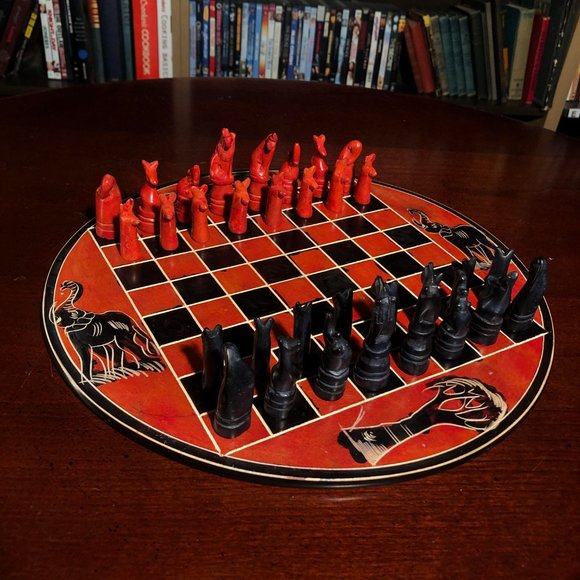 African Vintage Chess Set - Orange Chess Board