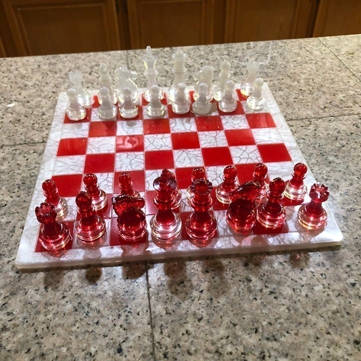 Handmade Resin Chess Set - Cherry Red