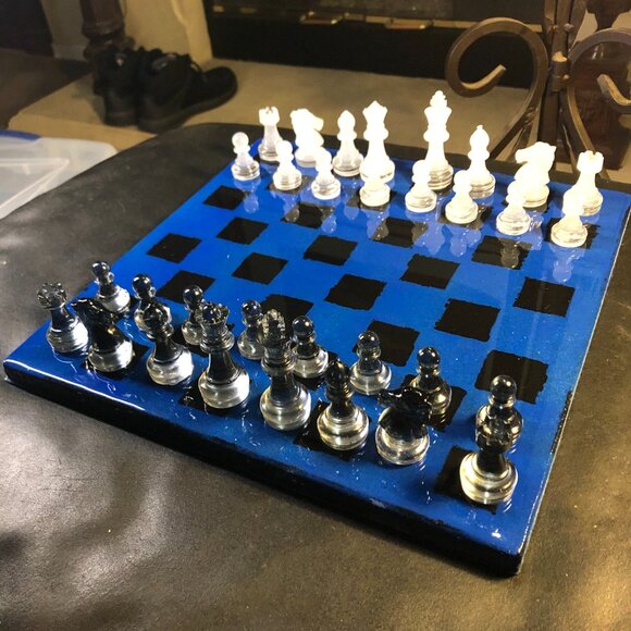 Resin Chess Set - Blue and Black