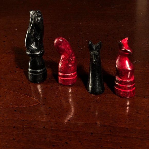 African Vintage Chess Set - Royal Red Chess Board