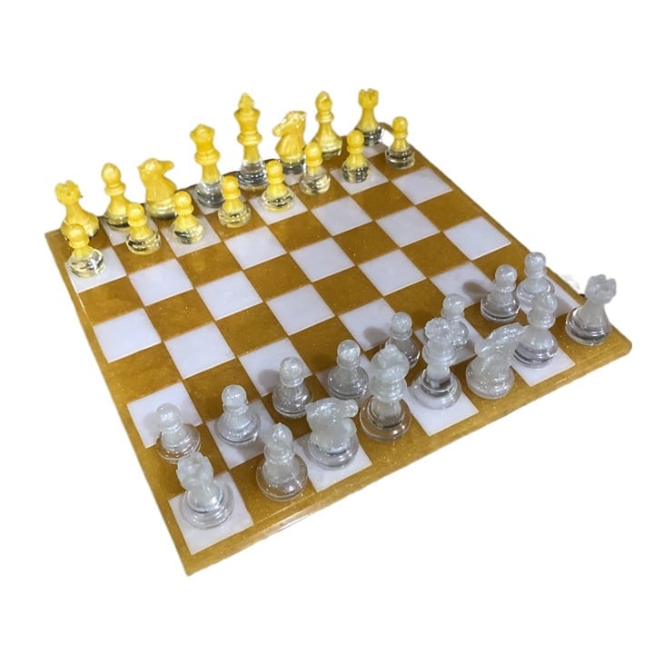 Handmade Resin Chess Set - Gold and Yellow