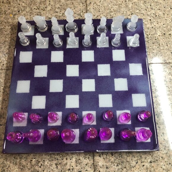 Resin Chess Set - Purple and White