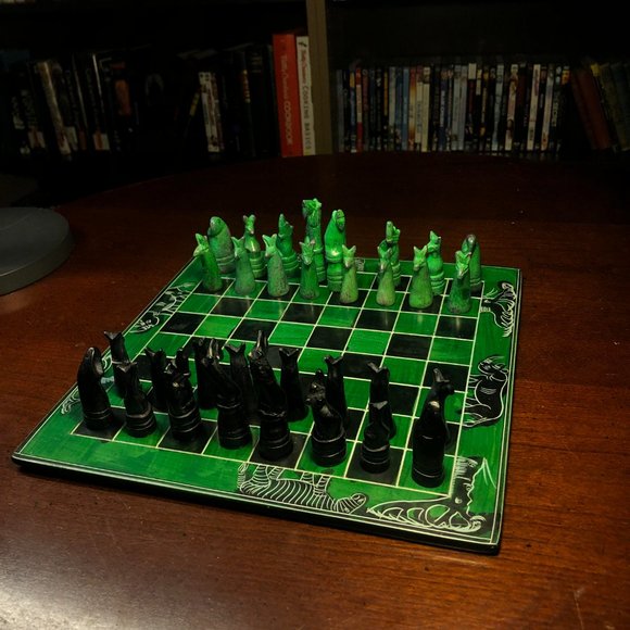 African Vintage Chess Set - Green Chess Board