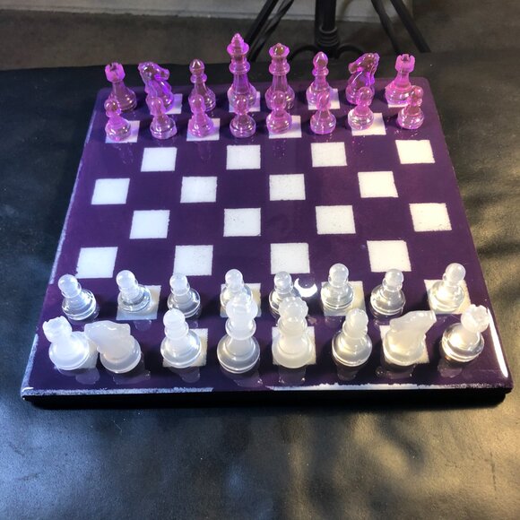 Resin Chess Set - Purple and White