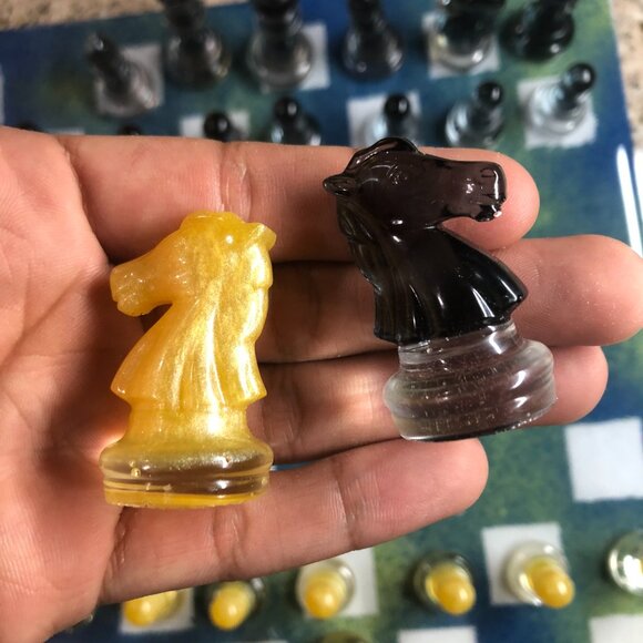 Resin Chess Set - Blue and Yellow