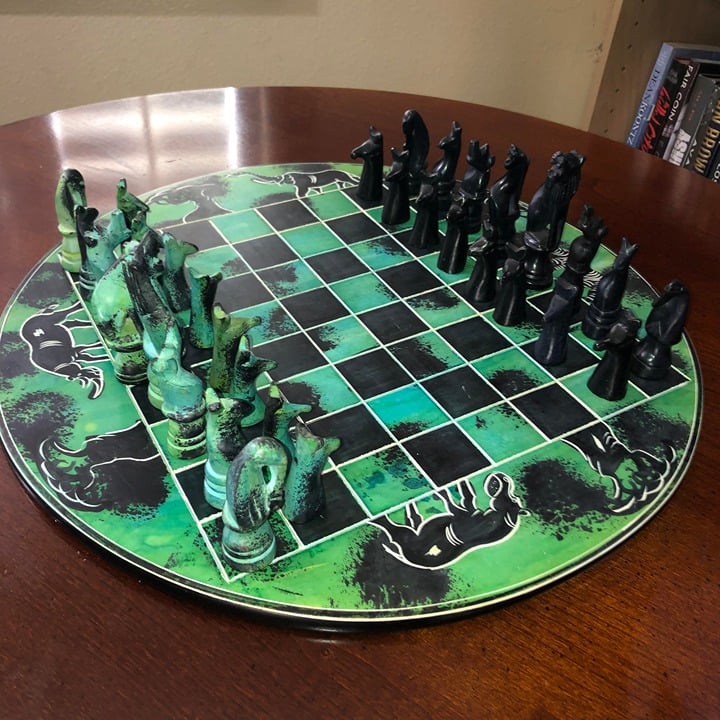 African Vintage Chess Set - Royal Green Large Chess Board