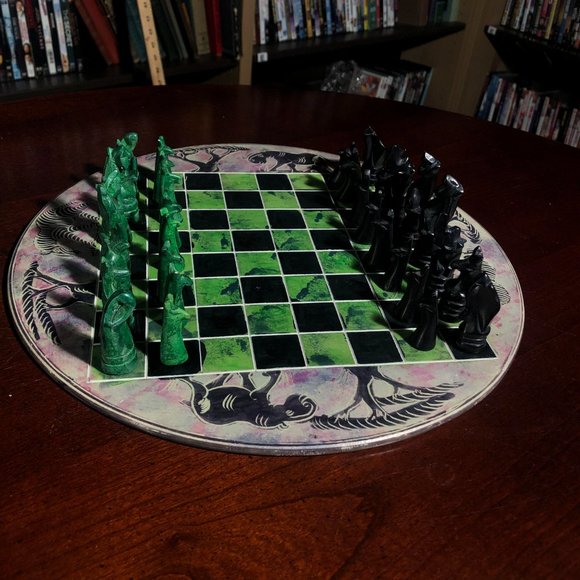 African Vintage Chess Set - Chill Green Chess Board