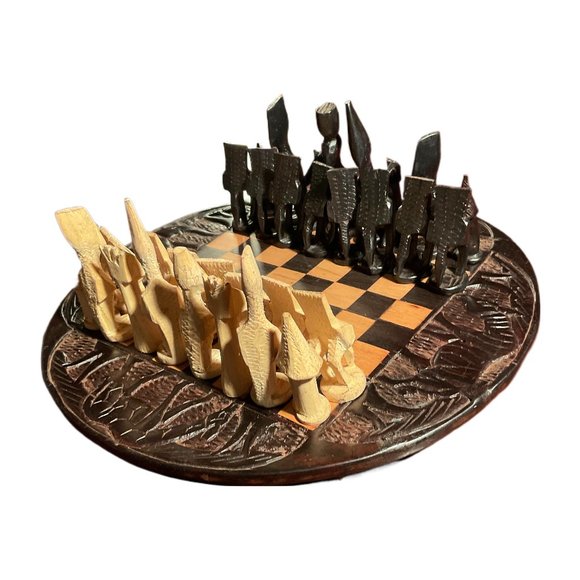 African Vintage Chess Set - Ancient Style Chess Board