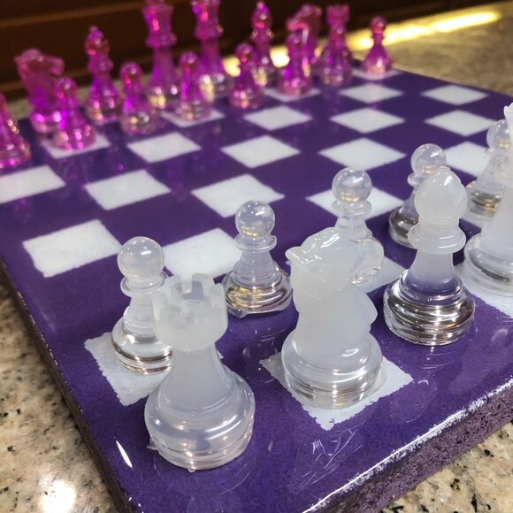 Resin Chess Set - Purple and White