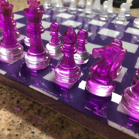 Resin Chess Set - Purple and White