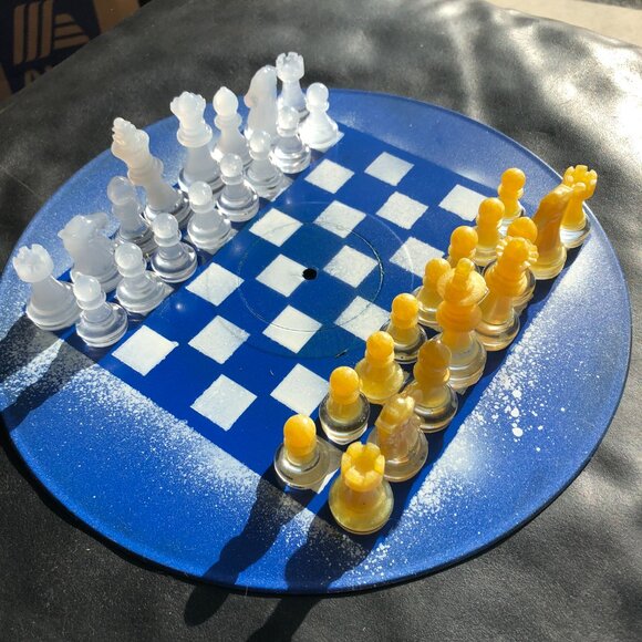 Vinyl Chess Set - Yellow and Blue