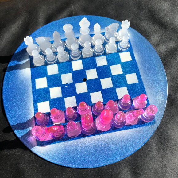 Vinyl Chess Set - Blue and Pink