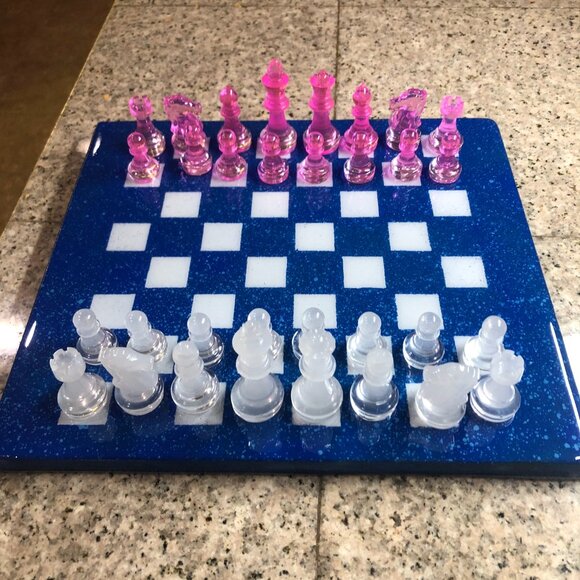 Resin Chess Set - Speckled Blue