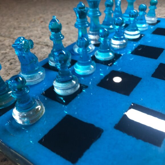 Resin Chess Set - Blue and Black