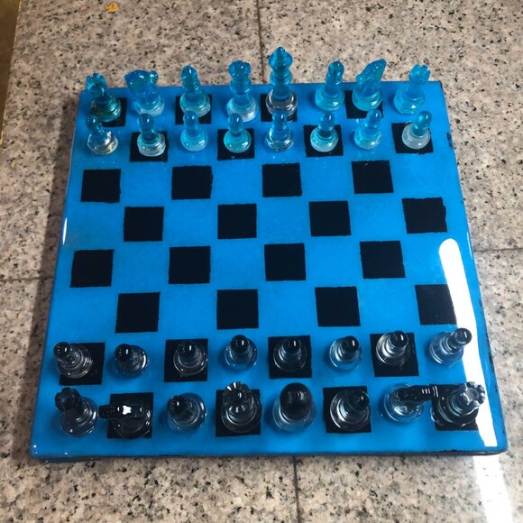 Resin Chess Set - Blue and Black